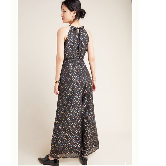 Eva Franco Anthropologie Metallic Dot Halter Jumpsuit with Wide Leg - Picture 3 of 4